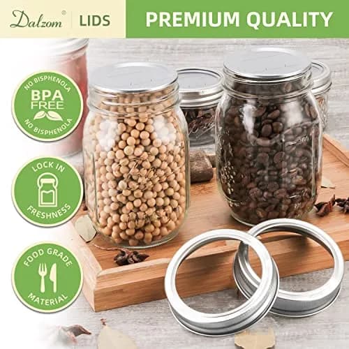 Dalzom Wide Mouth Mason Jar Canning Lids & Rings Set 24Pcs | Airtight Food Grade Material thumbnail 4