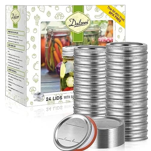 Dalzom Wide Mouth Mason Jar Canning Lids & Rings Set 24Pcs | Airtight Food Grade Material - main product image