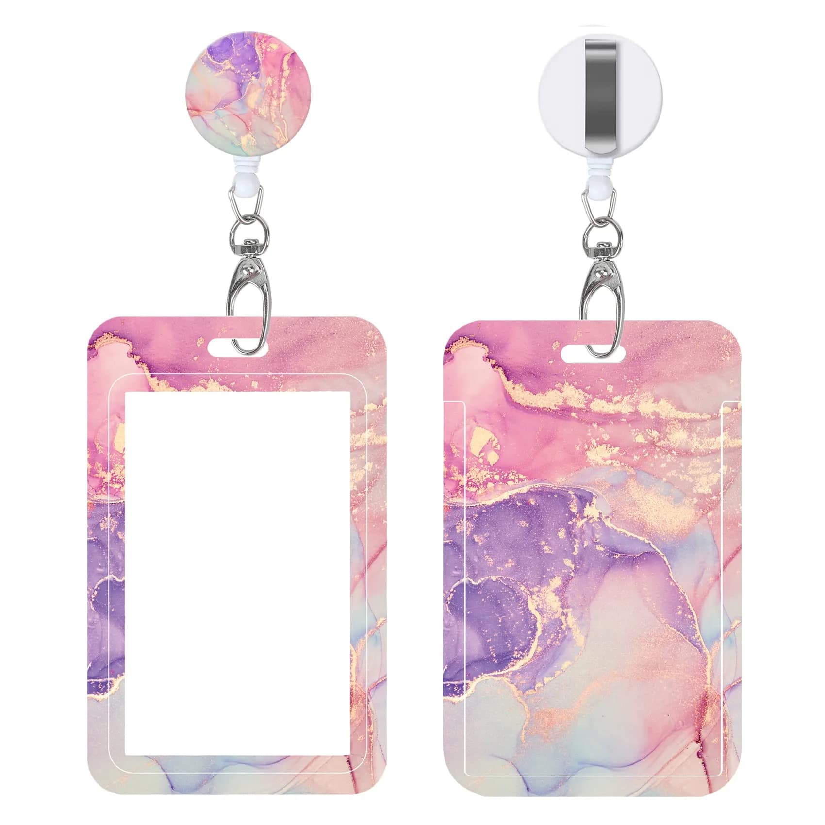 Billteful Badge Reels Retractable with Carabiner Purple Pink | Stylish ID Badge Holder for Professionals - main product image