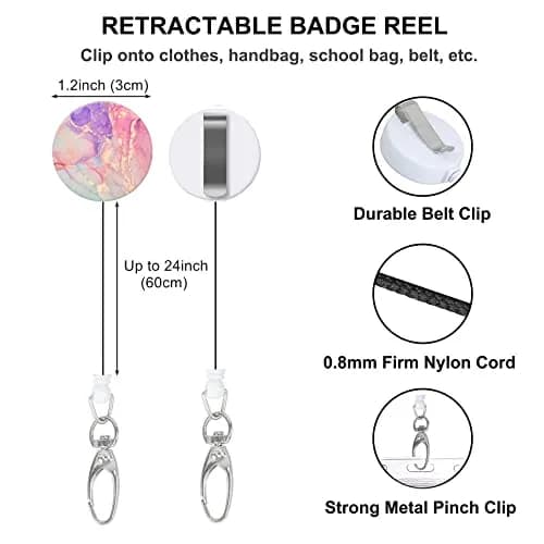 Billteful Badge Reels Retractable with Carabiner Purple Pink | Stylish ID Badge Holder for Professionals thumbnail 3