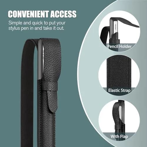 Fintie Black Stylus Pen Holder Pouch with Elastic Band & Flap Cover | Designed for reMarkable 2, BOOX, Scribe Pens (17 cm x 5.3 cm) thumbnail 2