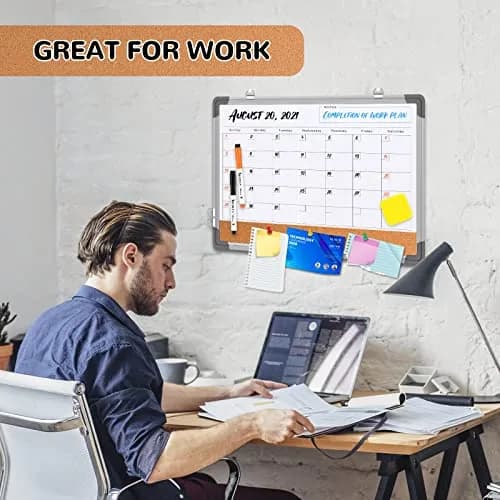 ABERLLS Monthly Calendar Whiteboard with Cork Board 17"x13" | Magnetic Dry Erase Board for Office, Home, Planning thumbnail 4