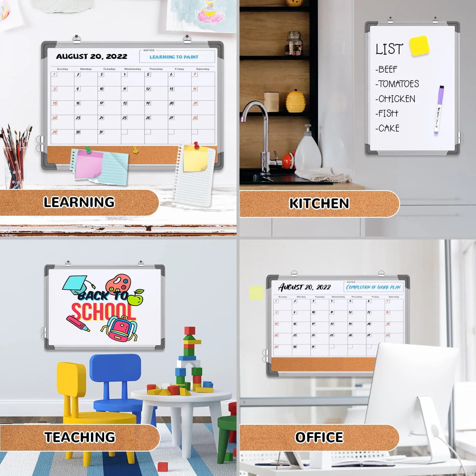 ABERLLS Monthly Calendar Whiteboard with Cork Board 17"x13" | Magnetic Dry Erase Board for Office, Home, Planning - view 7