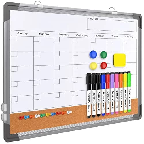 ABERLLS Monthly Calendar Whiteboard with Cork Board 17"x13" | Magnetic Dry Erase Board for Office, Home, Planning thumbnail 1