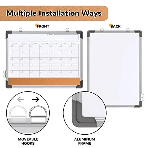 ABERLLS Monthly Calendar Whiteboard with Cork Board 17"x13" | Magnetic Dry Erase Board for Office, Home, Planning thumbnail 2