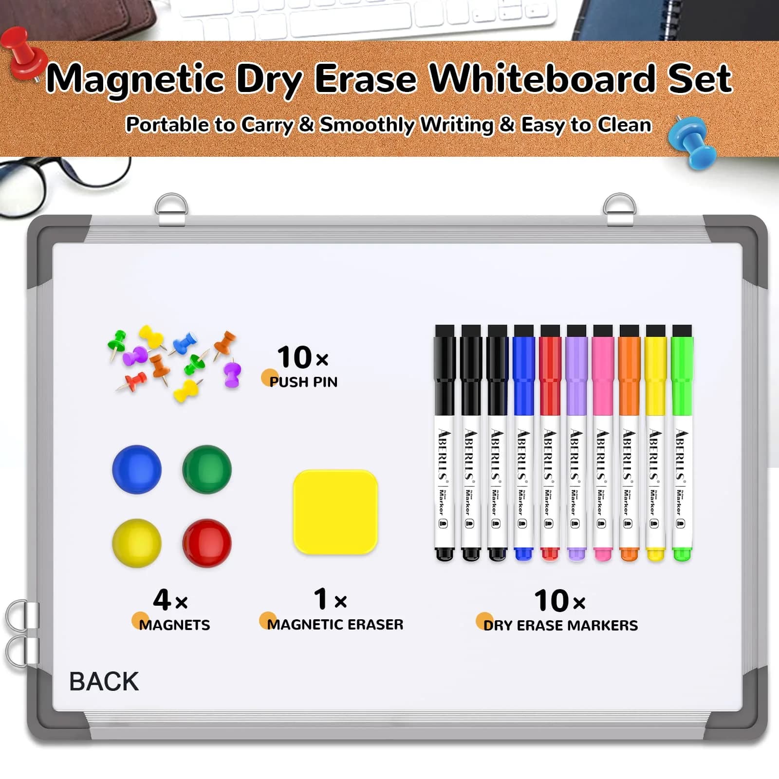ABERLLS Monthly Calendar Whiteboard with Cork Board 17"x13" | Magnetic Dry Erase Board for Office, Home, Planning - view 3