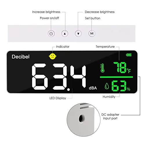 DANOPLUS 11-inch LED Decibel Meter with Temperature & Humidity, 30-130dB Range | Industrial Noise Measurement Tool thumbnail 6
