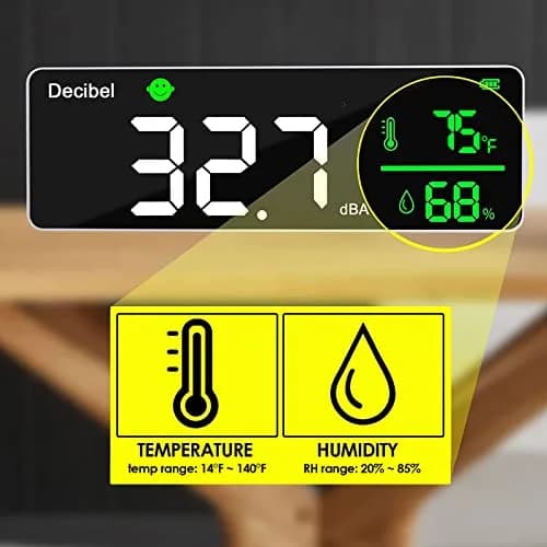 DANOPLUS 11-inch LED Decibel Meter with Temperature & Humidity, 30-130dB Range | Industrial Noise Measurement Tool thumbnail 3