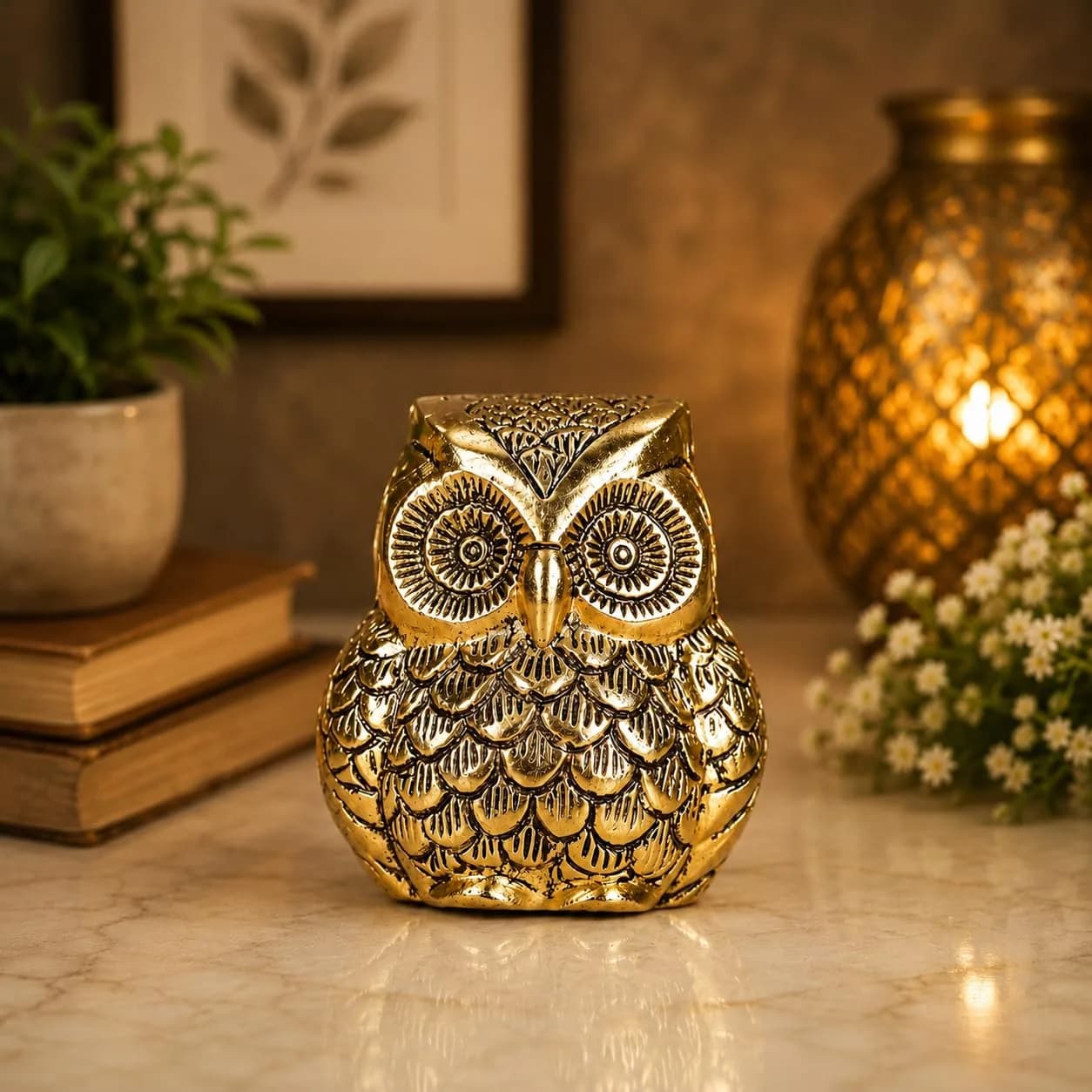 KridayKraft Vintage Metal Owl Action Showpiece and Paper Weight Gold | 10 cm (3.94 in) - main product image