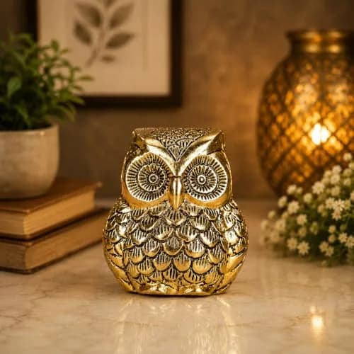 KridayKraft Vintage Metal Owl Action Showpiece and Paper Weight Gold | 10 cm (3.94 in) thumbnail 1