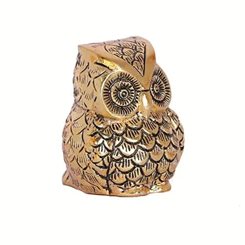 KridayKraft Vintage Metal Owl Action Showpiece and Paper Weight Gold | 10 cm (3.94 in) thumbnail 4