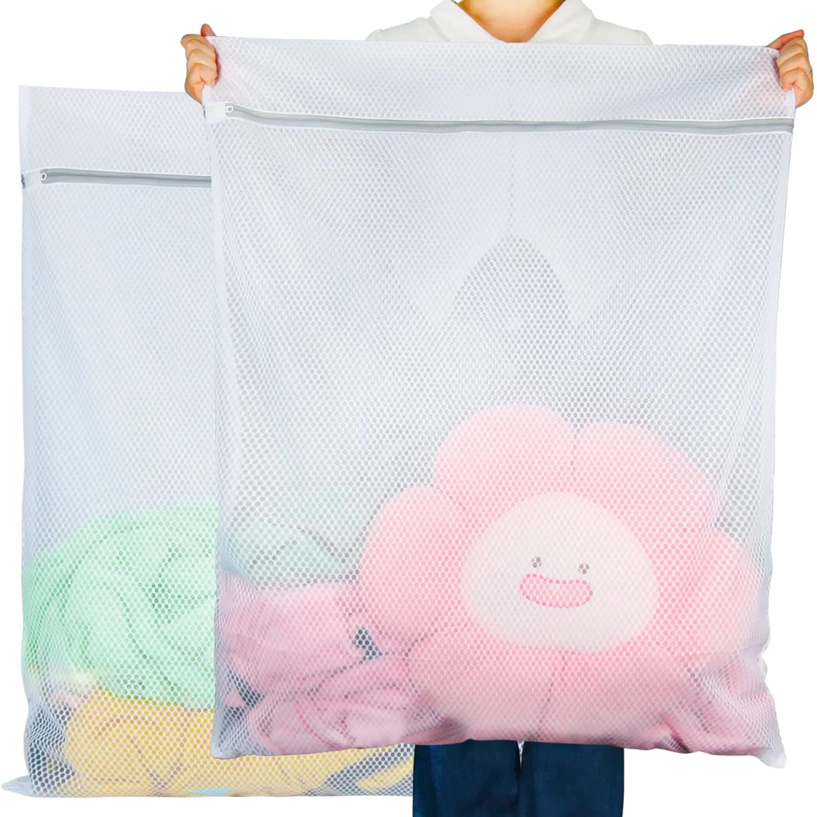 Vivifying Mesh Shoe Washing Bags with Zip Closure, Set of 3 (40 x 24 x 24cm) | Protects Shoes & Delicates in Wash — 2XXL(27" x 35")