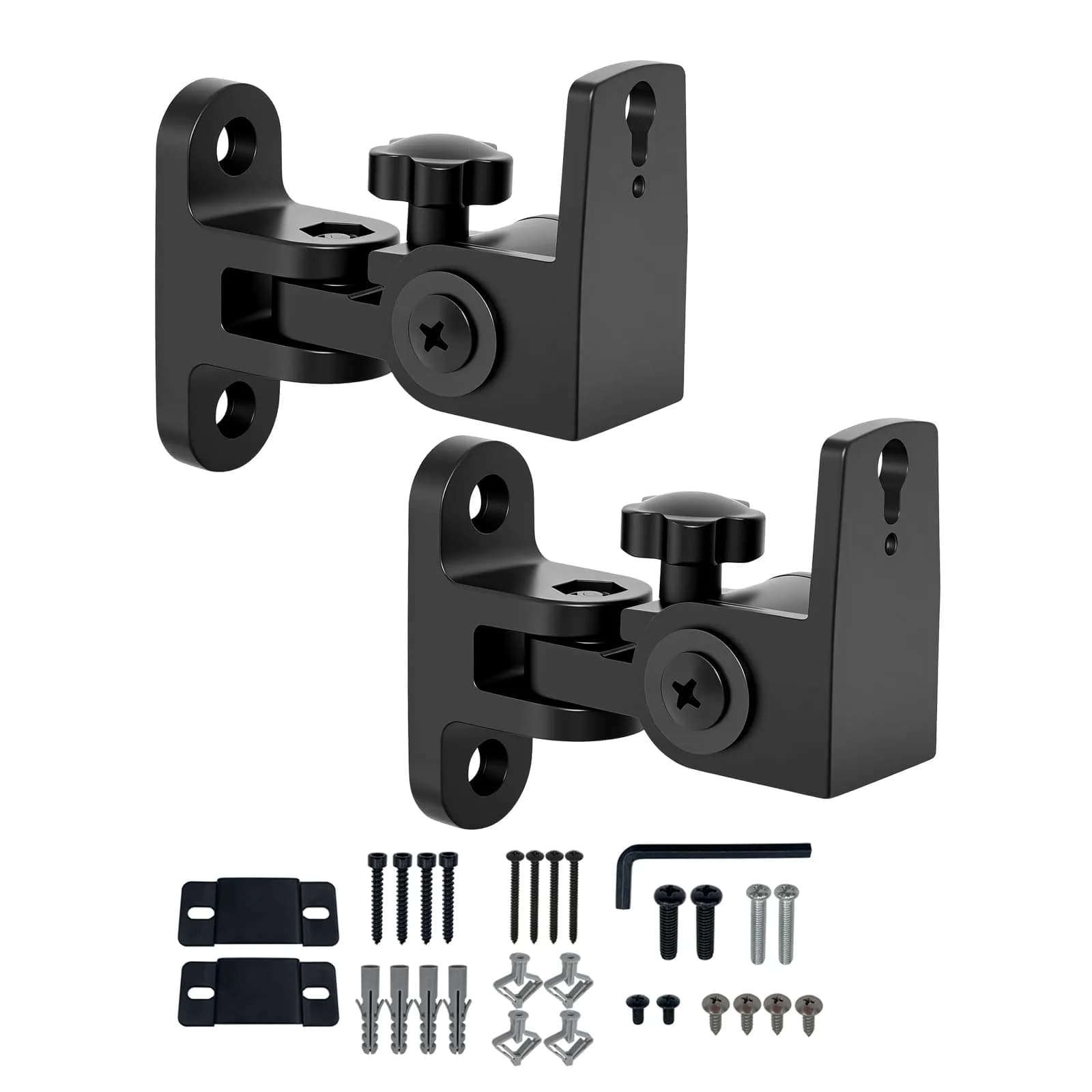 DAGCUXIN Speaker Wall Mounts (2-Pack, Black) | All-Metal Bracket for Small Speakers, Swivel & Tilt, Holds up to 13.6 kg (30 lbs)