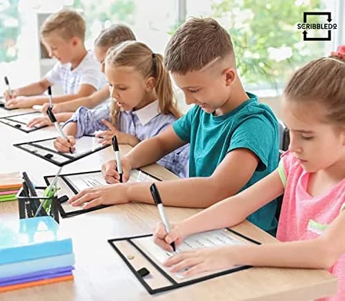 Scribbledo Black Dry Erase Pockets 6 Pack | 37cm x 25cm (14" x 10") | Classroom & Office Use thumbnail 4
