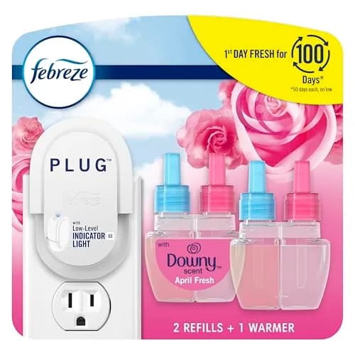 Febreze Fade Defy Plug-In Air Freshener Starter Kit with Downy April Fresh Scent, 2 Refills | Lasts 50 Days on Low — 0.87 Fl Oz