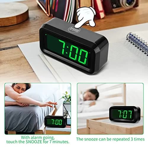 KWANWA KW618 Small Digital Alarm Clock Green LED 1.2 Inch | Battery Operated Portable Desk Clock thumbnail 6