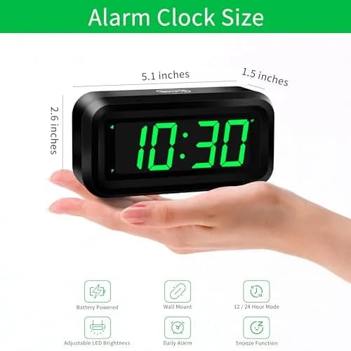 KWANWA KW618 Small Digital Alarm Clock Green LED 1.2 Inch | Battery Operated Portable Desk Clock thumbnail 2