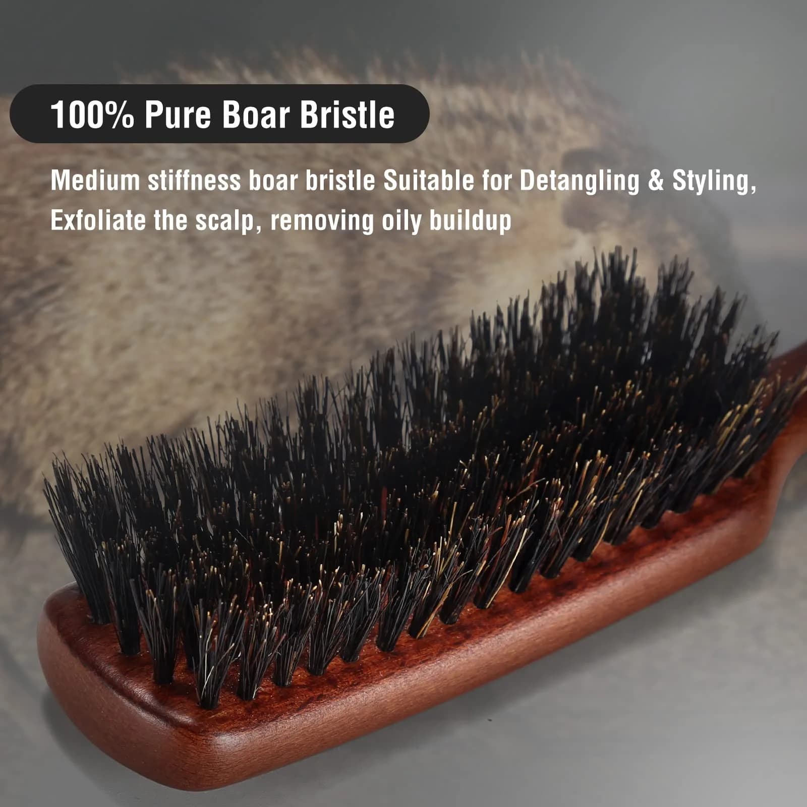 O BRUSHZOO Boar Bristle Hair Brush for Men, Thin Fine Normal Hair & Beard | 90g (0.2 lb) - view 3