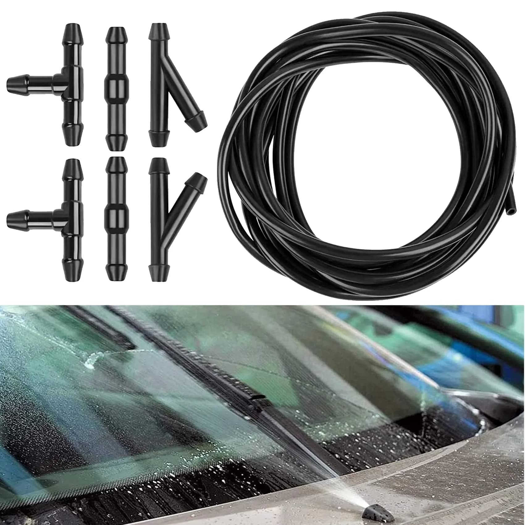 DWARFOO Windshield Washer Hose Kit, 3 Meter | Durable Rubber, Universal Fit for Cars & Trucks — T1