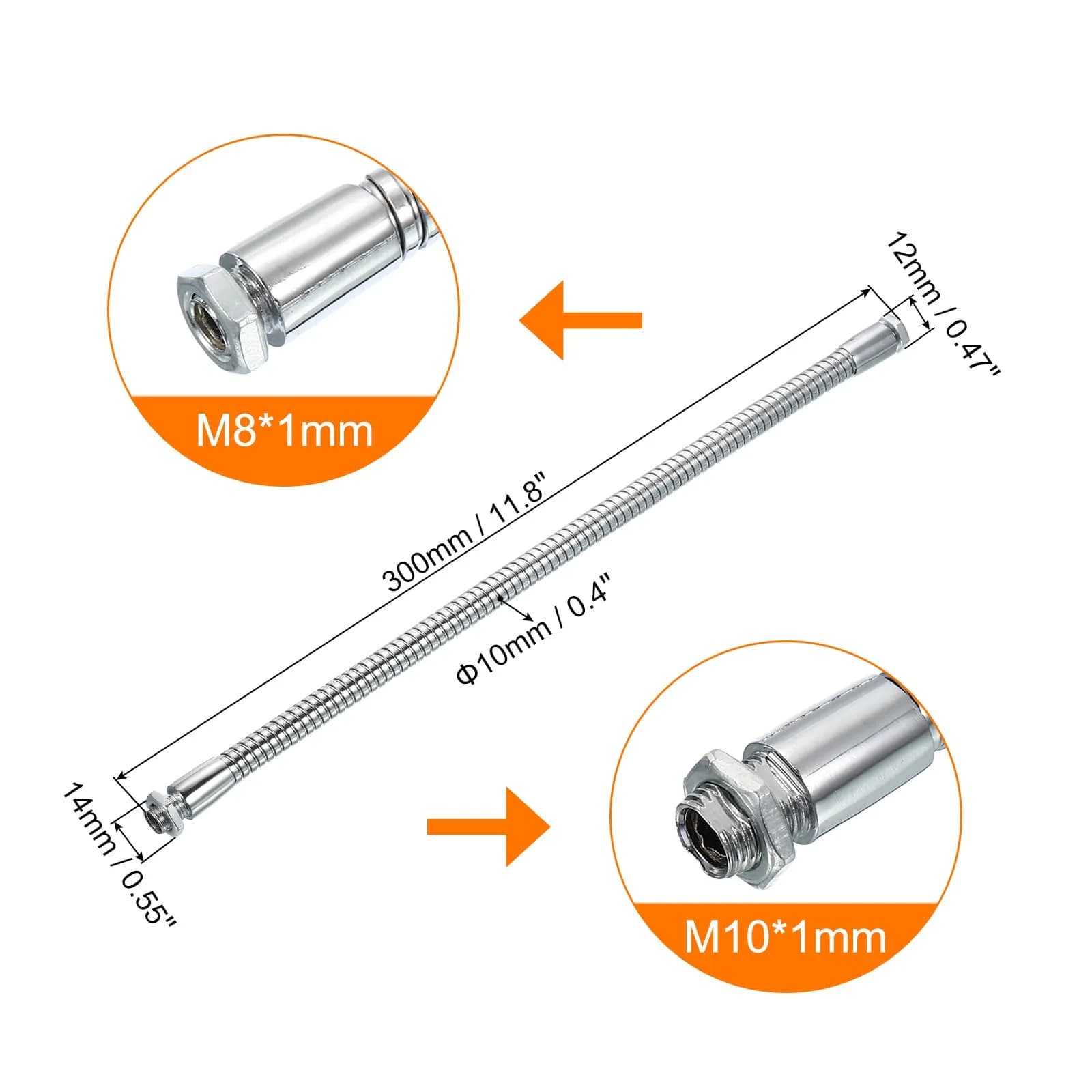 PATIKIL 11.8 inch (300mm) Metal Gooseneck Tube with M10/M8 Thread | Flexible Extension for Mic Stands & DIY thumbnail 2