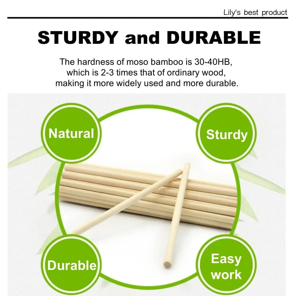 HOPELF 3/8 x 12 Inch Bamboo Dowel Rods (50-Pack) | Natural Wood Sticks for Crafts - view 2