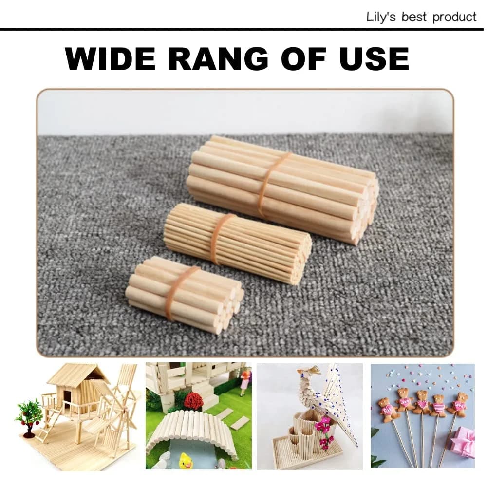 HOPELF 3/8 x 12 Inch Bamboo Dowel Rods (50-Pack) | Natural Wood Sticks for Crafts - view 4