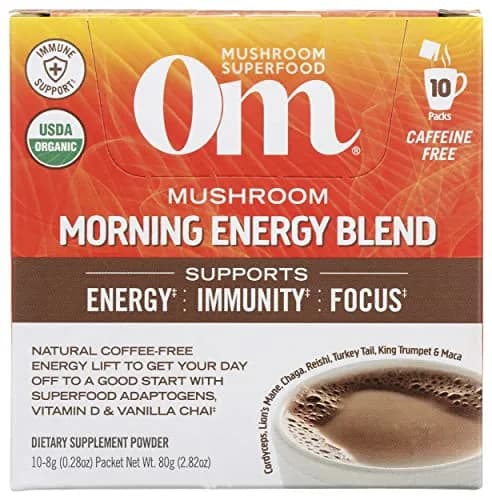 OM MUSHROOM SUPERFOOD Morning Energy Blend Mushroom Powder Drink, 10 Count, 80g | Coffee-Free Energy with Cordyceps & Lion's Mane thumbnail 1