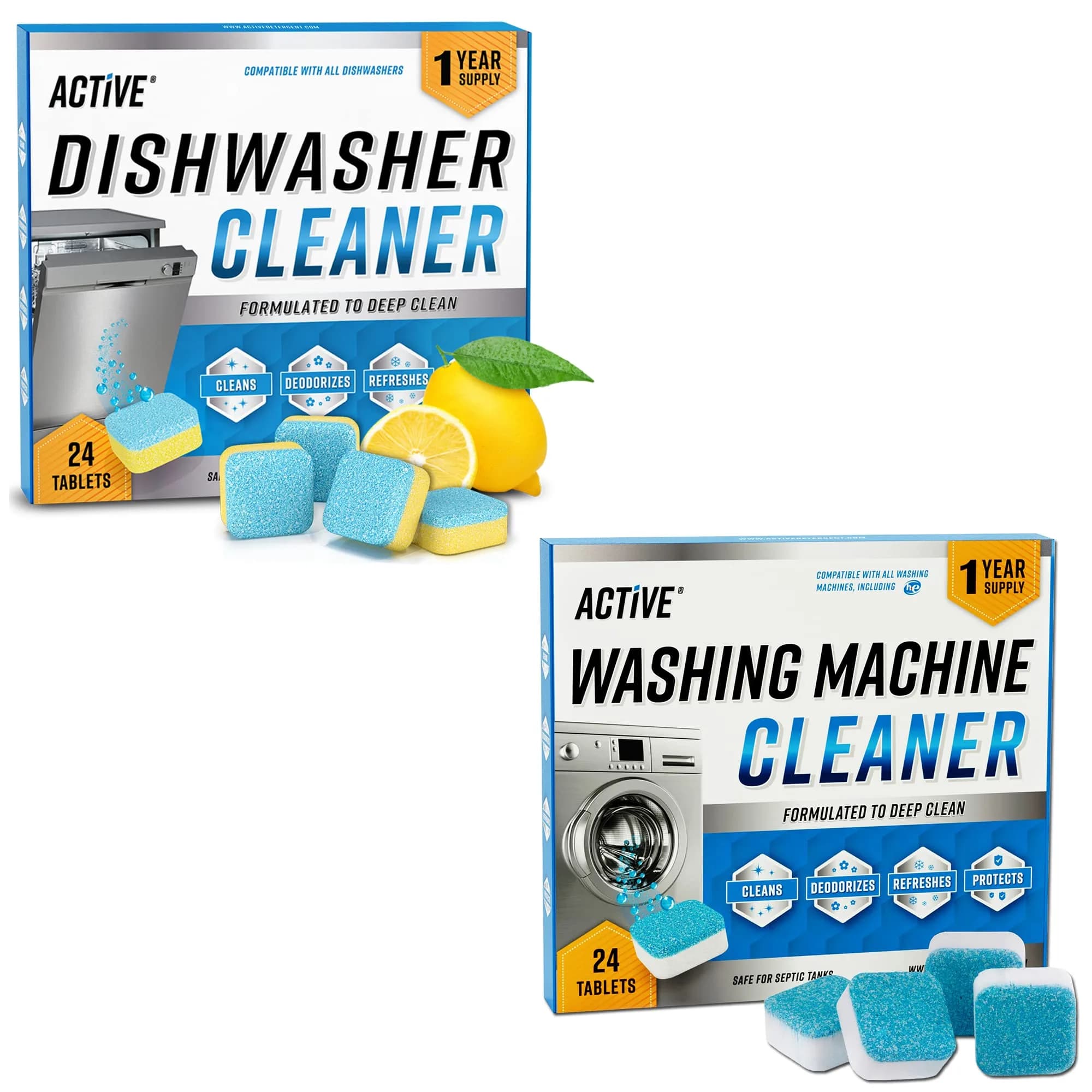 ACTIVE Washing Machine & Dishwasher Cleaning Tablets Bundle 48 Count | Concentrated Formula for Deep Cleaning - main product image