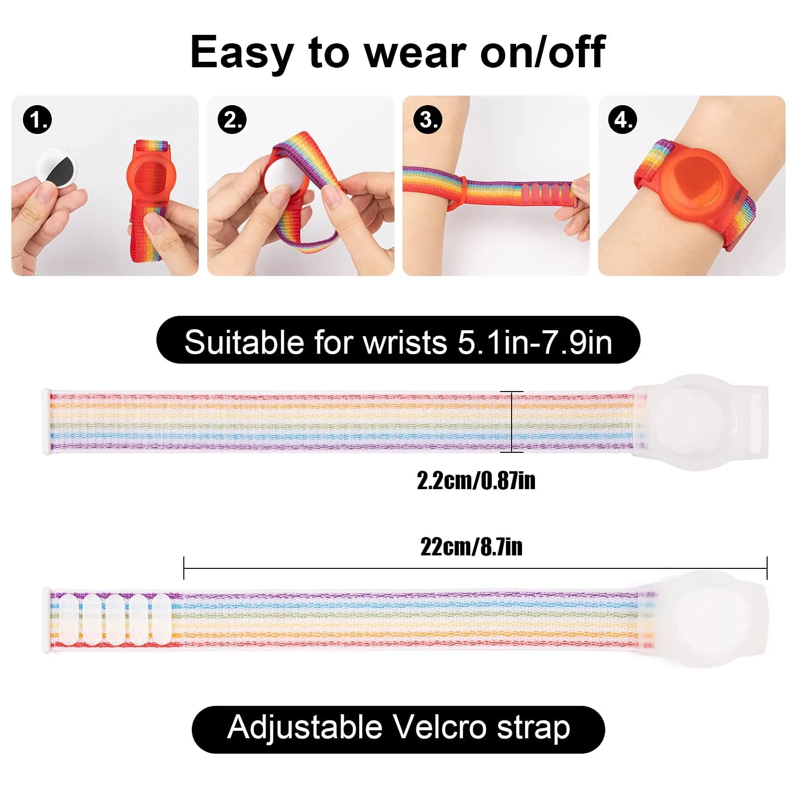 Qonuiy 4 Pack Kids Wristband Compatible with Apple AirTag | Adjustable Nylon Watch Band for Toddler Child Elder - view 2