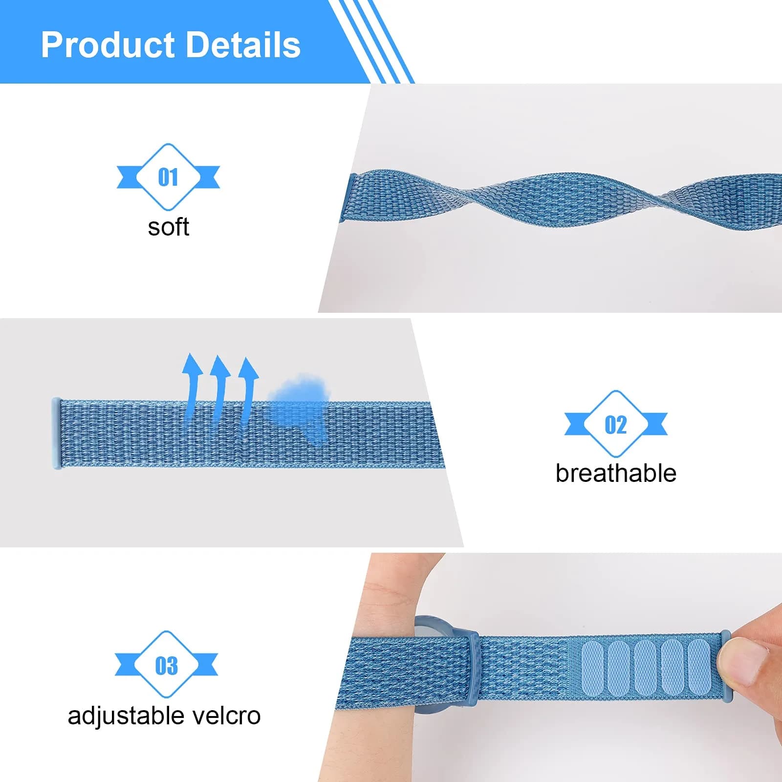 Qonuiy 4 Pack Kids Wristband Compatible with Apple AirTag | Adjustable Nylon Watch Band for Toddler Child Elder - view 3