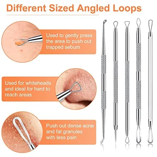 IUMAKEVP Black 15 PCS Skin Blemish Removal Tool Kit | Professional Stainless Steel Acne & Pimple Extractor (Silver) thumbnail 4