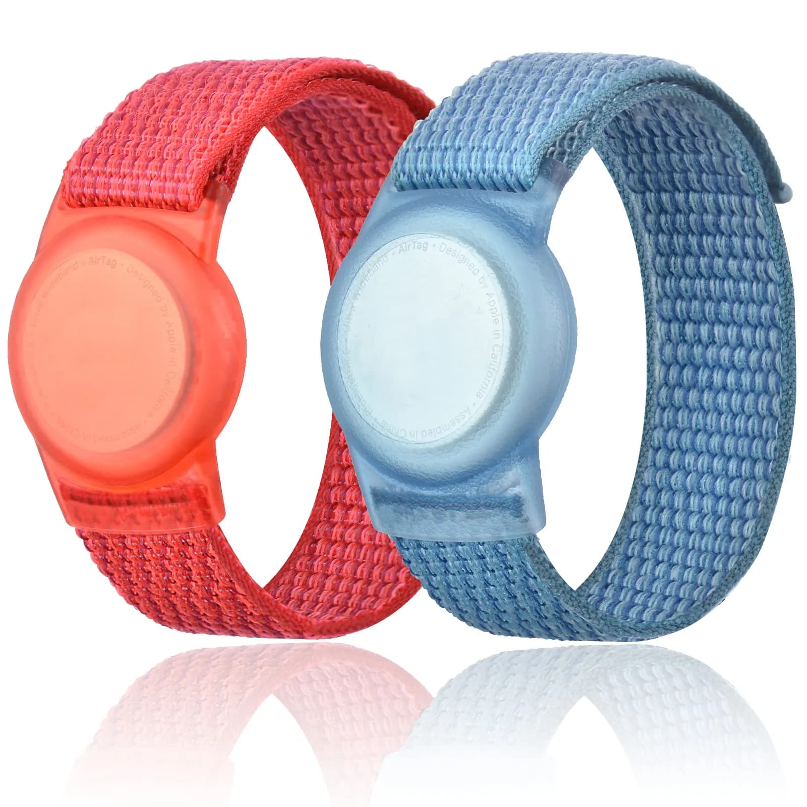 Qonuiy Kids AirTag Wristband with Protective Case - Red & Blue Adjustable Nylon Bracelet - main product image