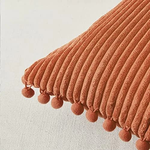 Fancy Homi Rust Fall Decorative Throw Pillow Covers 18x18 Inch (45x45 cm) | Pack of 2 Boho Corduroy Cushion Cases with Pom-poms thumbnail 4