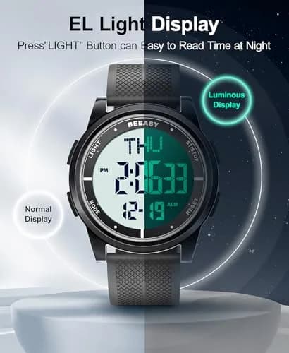 Beeasy Digital Watch for Men Women | 50M Waterproof, Ultra-Thin & Lightweight, 44mm Silicone Sports Watch with Alarm, Stopwatch, Countdown thumbnail 5