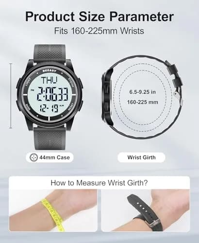 Beeasy Digital Watch for Men Women | 50M Waterproof, Ultra-Thin & Lightweight, 44mm Silicone Sports Watch with Alarm, Stopwatch, Countdown thumbnail 6