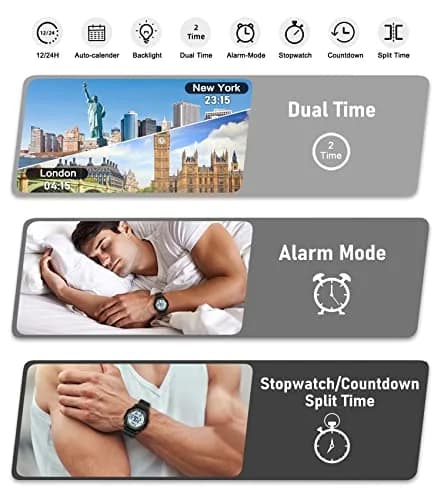 Beeasy Digital Watch for Men Women | 50M Waterproof, Ultra-Thin & Lightweight, 44mm Silicone Sports Watch with Alarm, Stopwatch, Countdown thumbnail 7