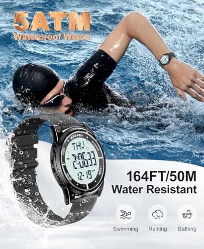 Beeasy Digital Watch for Men Women | 50M Waterproof, Ultra-Thin & Lightweight, 44mm Silicone Sports Watch with Alarm, Stopwatch, Countdown thumbnail 2