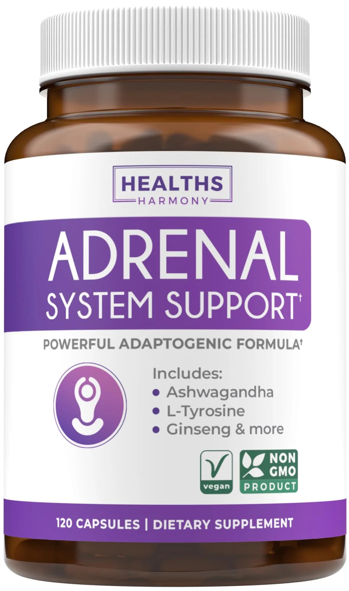 Healths Harmony Adrenal Support & Cortisol Manager 120 Capsules | Non-GMO Stress & Fatigue Relief