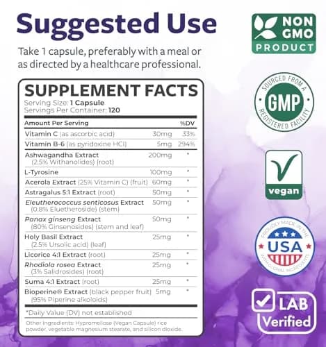 Healths Harmony Adrenal Support & Cortisol Manager 120 Capsules | Non-GMO Stress & Fatigue Relief thumbnail 4