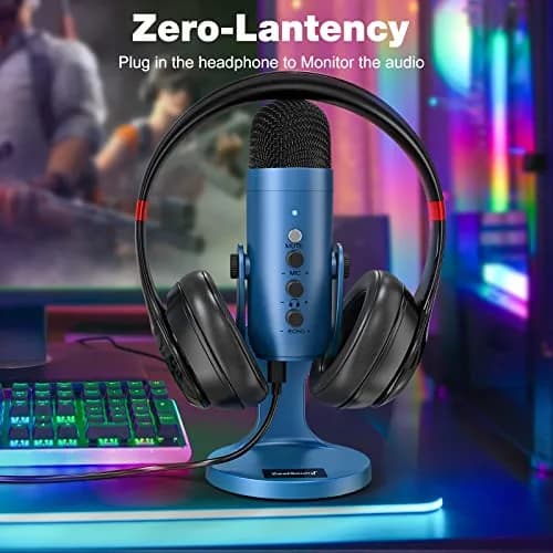 ZealSound Podcast Microphone for PC | Noise Cancellation USB Mic with Gain & Mute Button (Blue) thumbnail 4