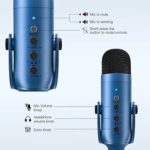 ZealSound Podcast Microphone for PC | Noise Cancellation USB Mic with Gain & Mute Button (Blue) thumbnail 5
