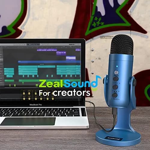 ZealSound Podcast Microphone for PC | Noise Cancellation USB Mic with Gain & Mute Button (Blue) thumbnail 6