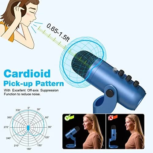 ZealSound Podcast Microphone for PC | Noise Cancellation USB Mic with Gain & Mute Button (Blue) thumbnail 7