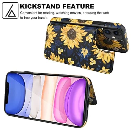HAOPINSH Wallet Case Card Holder for iPhone 11 | Blooming Sunflowers Pattern, RFID Blocking, Shockproof, Flip Cover (6.1") thumbnail 5