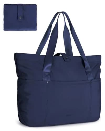 BAGSMART Foldable Tote Bag for Women | Large Capacity, Water-Resistant, Compact & Versatile (One Size, Navy Blue) thumbnail 1