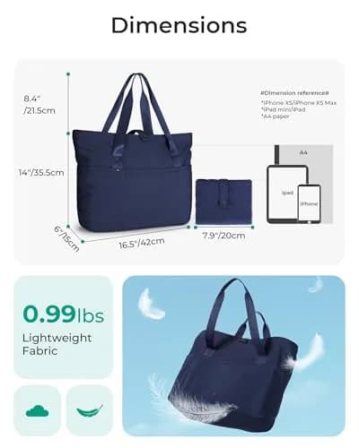 BAGSMART Foldable Tote Bag for Women | Large Capacity, Water-Resistant, Compact & Versatile (One Size, Navy Blue) thumbnail 4
