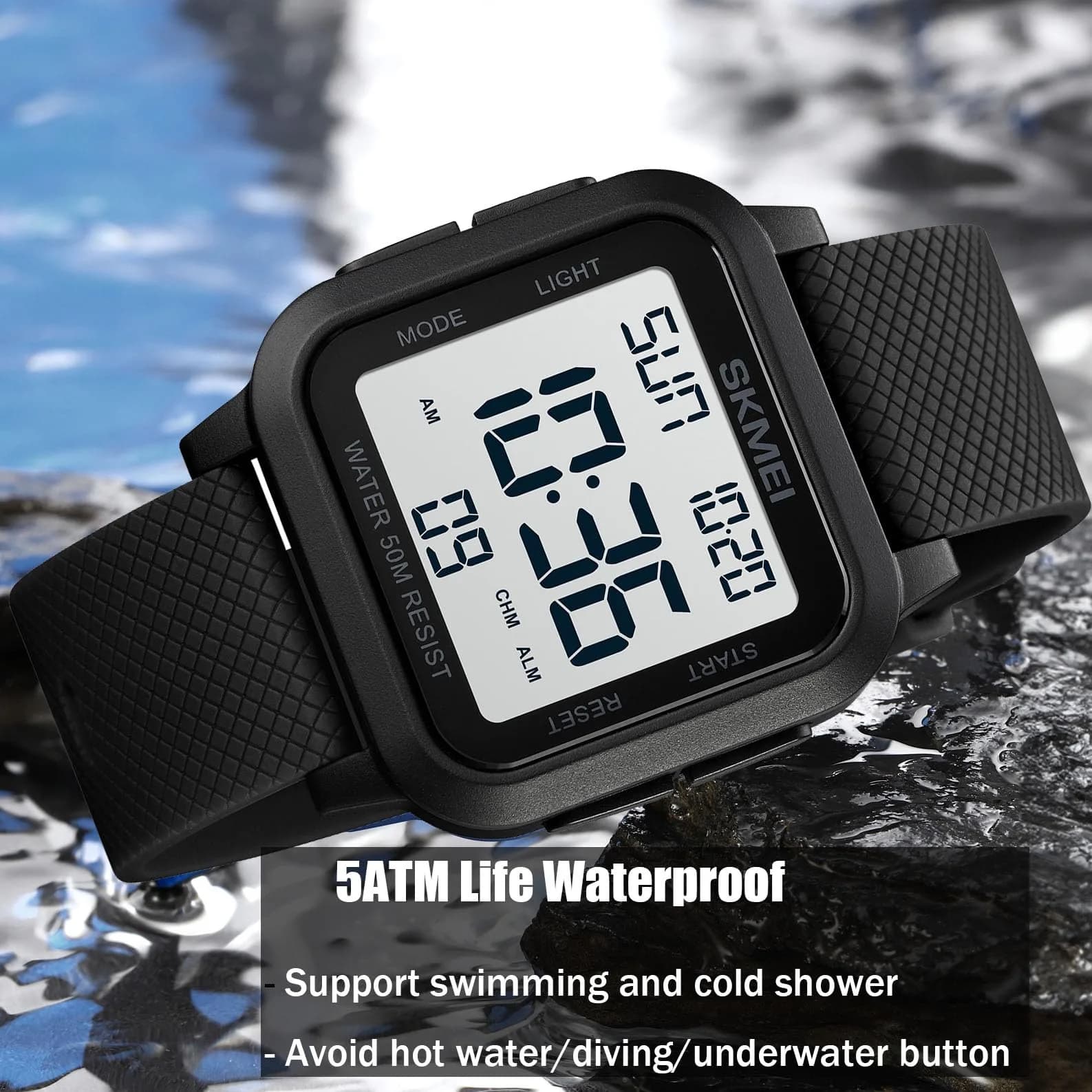 Gosasa Men's B- Black White Digital Airplane Watch 47mm Case | Aviation-Inspired Design with LED Light - view 4