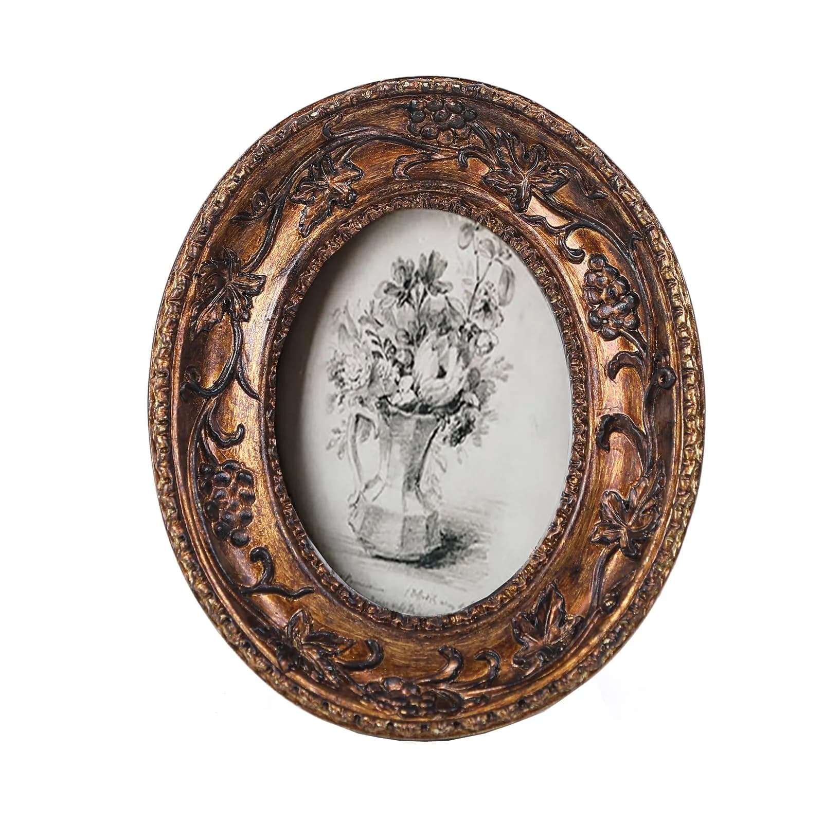 SIKOO 2.5×3.5 Oval Vintage Picture Frame Bronze Gold | Antique Mini Photo Frame with Velvet Easel — Bronze Gold