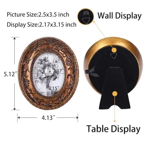 SIKOO 2.5×3.5 Oval Vintage Picture Frame Bronze Gold | Antique Mini Photo Frame with Velvet Easel thumbnail 5