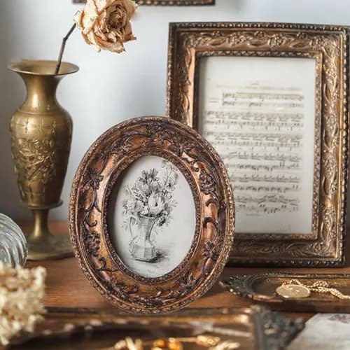 SIKOO 2.5×3.5 Oval Vintage Picture Frame Bronze Gold | Antique Mini Photo Frame with Velvet Easel thumbnail 2